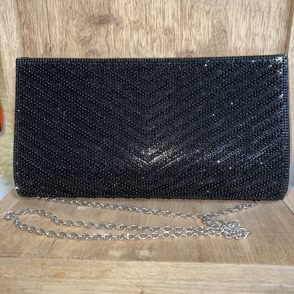 Jessica McClintock Black Beaded Evening Bag Purse Never Used